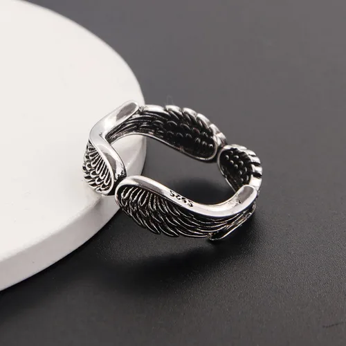 Vista 4 de Anillo de ala de ángel chapado en plata de ley 925, anillo minimalista personalizado para mujer, 6, Cobre, plata