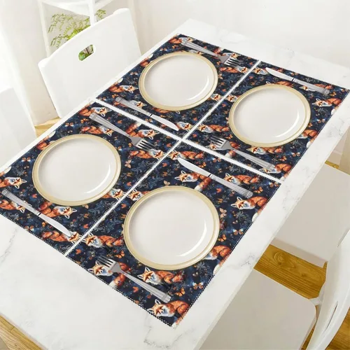 Vista 5 de Animal Fox Print Placemats Set of 6 Resistant Table Mats Washable Place Mats for Dinner Party Table Decoration