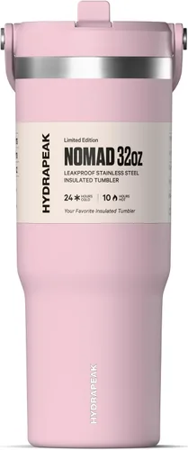 Vista 17 de Hydrapeak Nomad - Vaso de 32 onzas con asa y tapa con popote, a prueba de fugas, doble aislamiento, vaso de acero inoxidable de 32 onzas (almendra)