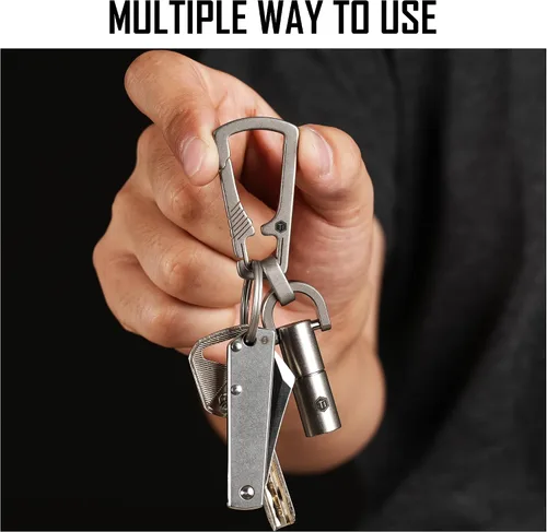 Vista 3 de KeyUnity KM16SW Titanium EDC mosquetón llavero clip con anillo D y anillo giratorio KA15