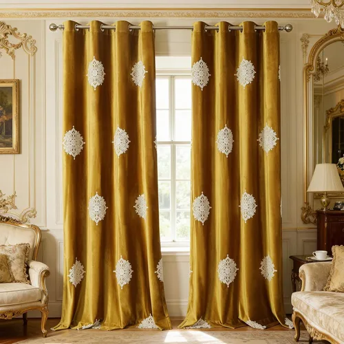 Vista 15 de VOGOL Cortinas opacas bordadas para sala de estar, paneles de cortina de terciopelo azul para dormitorio, 52 x 63 pulgadas, 2 paneles