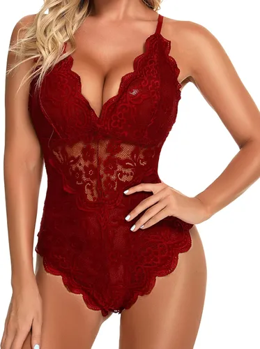 Vista 3 de Namifin Lencería sexy para mujer, lencería de encaje con broche en la entrepierna, Oro