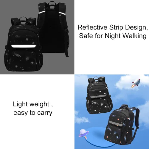 Vista 5 de Mochila JiaYou con patrón espacial de la galaxia para niños, primaria, escuela media, mochila de día para hombres, mochila para portátil