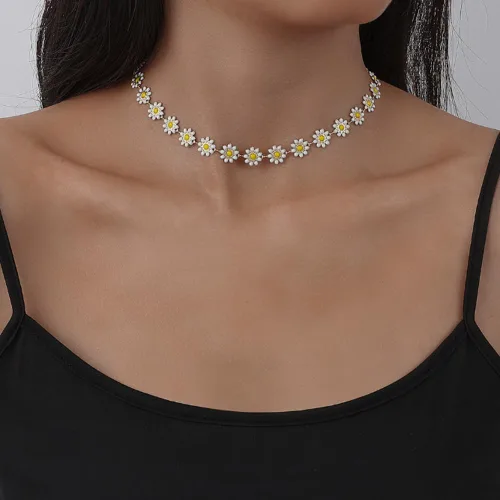 Vista 3 de Long tiantian Collar de margaritas para mujer, bonito collar de verano, gargantilla de flores, collar de margaritas de primavera para mujer, cosas