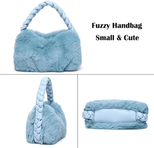 Vista 5 de ZOVYRON Bolso de mano esponjoso para mujer bolso de piel sintética con asa superior bolso de mano peludo lindo bolso de mano de felpa