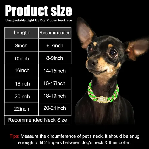 Vista 2 de Collar para perro de WimuPath con diamante verde enchapado en plata - Cadena de metal estilo cubano con hebilla de seguridad, collar lujoso