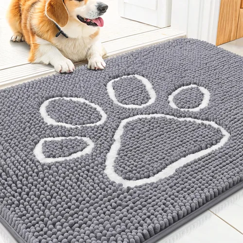 Vista 11 de Smiry Tapete para puerta de perro para patas fangosas, absorbente y Gris y negro