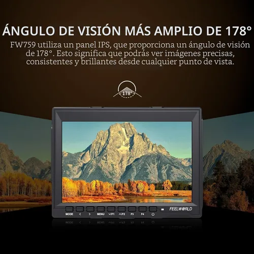 Vista 5 de FEELWORLD FW759 7 pulgadas Cámara DSLR Monitor de campo HD Asistencia de vídeo Slim IPS 1280x800 4K HDMI 1080p con sombrilla