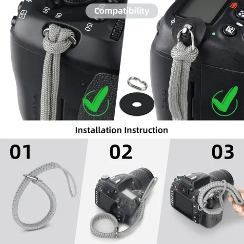 Vista 7 de SUNYA Correa de muñeca para cámara para fotógrafos, correa de paracord de cuerda para cámara, correa de mano compatible para cámara réflex digital