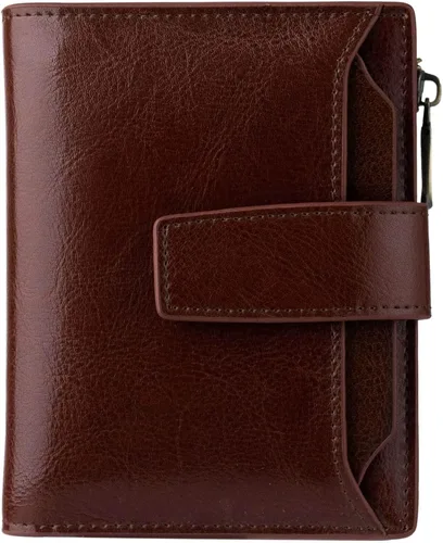 Vista 16 de Bveyzi - Billetera pequeña de cuero para mujer con bloqueo RFID, de dos pliegues con cremallera, con ranuras para tarjetas de crédito y ventana