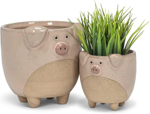 Vista 3 de Abbott Collection - Maceta de gres con cerdito en patas - Grande (4" H)