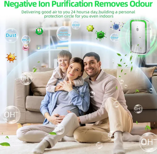 Vista 5 de Purificadores de aire enchufables mejorados, eliminador de olores para el hogar con generador de iones negativos, ionizadores de aire para ácaros