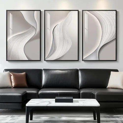 Vista 27 de Arte de pared moderno enmarcado en blanco y negro, 3 piezas de impresiones contemporáneas grandes para paredes, juego de 3 imágenes de hojas doradas