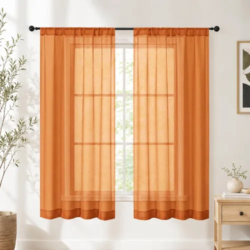 Vista 6 de Simplebrand Cortinas cortas transparentes negras de 54 pulgadas de largo, 2 Negro