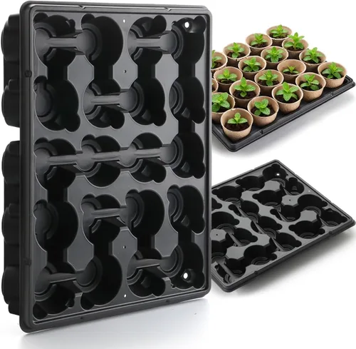 Vista 14 de RooTrimmer Macetas de turba de 3.15 pulgadas, 100 piezas con bandejas de plántulas de 20 celdas, 5 unidades, macetas biodegradables para inicio