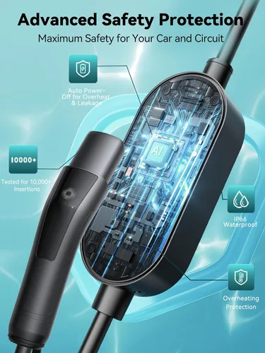 Vista 7 de Ecogenix Cargador Tesla para Hogar de Nivel 2, Cable de Carga Móvil Portátil de 24A/240v con Salida para Secadora para Modelo 3/Y/S/X, Amperaje