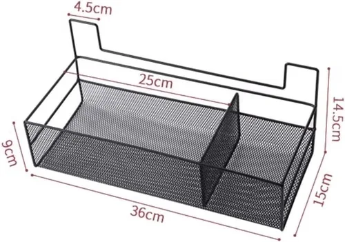 Vista 3 de Estantes de baño, organizador de baño de montaje en pared con 2 compartimentos, alambre de metal sin taladrar cesta organizadora para cuarto de Negro