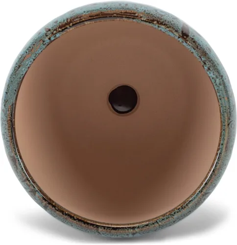 Vista 3 de Napco Maceta de cerámica esmaltada moteada marrón para plantas de interior con platillo, 4.5 pulgadas, verde azulado y negro