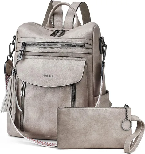 Vista 10 de Shrrie - Mochila de cuero para mujer, bolso de moda, mochila de cuero para mujer, mochila de viaje de diseñador, bolso de hombro convertible