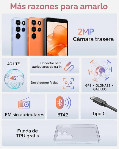 Vista 9 de Ulefone Nota 22 teléfono inteligente desbloqueado, 5" compacto Android 16 Icy Blue