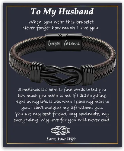 Vista 22 de Gifts for Men Infinity Leather Bracelet for Dad New Daddy Husband Boyfriend Son Grandson Brother Nephew Uncle Brown Braided Engraved Leather Jewelry