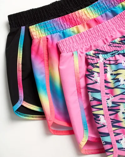 Vista 3 de dELiA*s Pantalones cortos deportivos para niña, paquete de 4 pantalones cortos deportivos para correr con riñonera (7-16)
