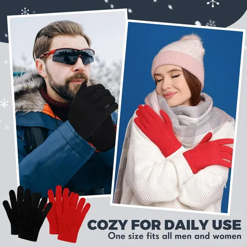 Vista 4 de 96 pares de guantes mágicos de invierno a granel, elásticos y cálidos, guantes térmicos gruesos de punto para hombres y mujeres, regalo cálido