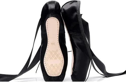 Vista 3 de Bininbox Niñas Zapatillas de Ballet de Lona Profesionales de Punta de Satén Negro
