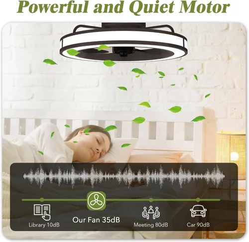 Vista 6 de Ventiladores de techo con luces y control remoto, ventilador de techo de perfil bajo de 20 pulgadas con aplicación Tuya y control de voz