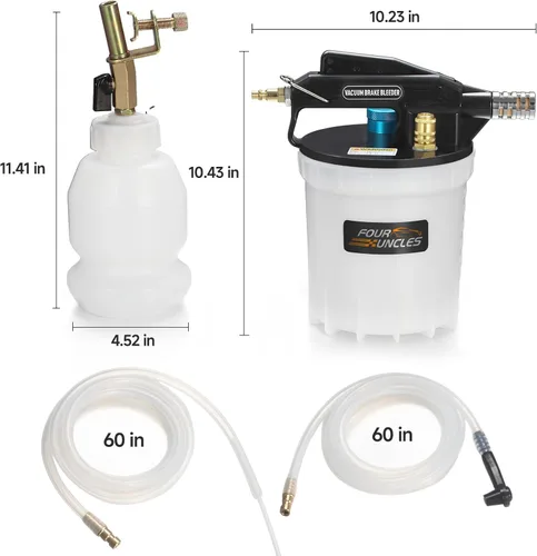 Vista 6 de FOUR UNCLES Kit de bomba de vacío de purga de frenos - Extractor neumático de líquido de frenos con botella de recarga de 1 litro para purga