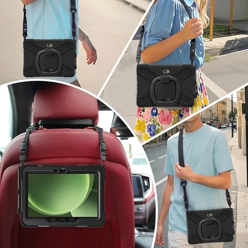 Vista 5 de 360 Rotation Case for Galaxy Tab ActivePro/Tab Active4 Pro/Active 5 Pro 10.1" Sturdy Cover Rotate Ring Stand Shoulder Carrying Strap Hand Strap