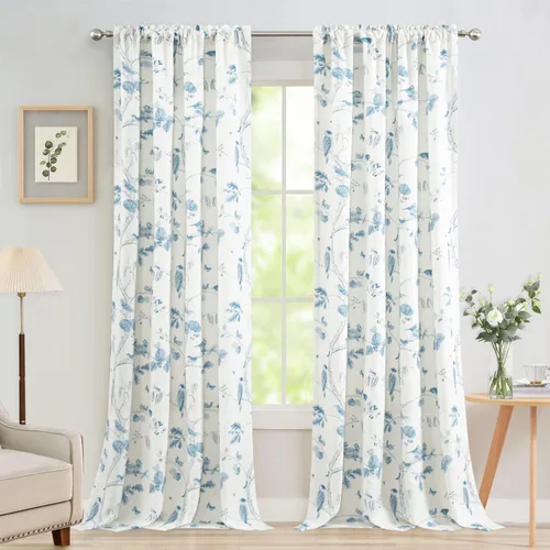 Vista 10 de Leeva Cortinas rústicas de cocina con estampado floral verde mezclado de lino para media ventana, para comedor, bolsillo para barra, cafetería