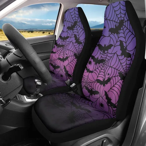 Vista 42 de Bulopur Fundas para asientos de coche negras y blancas con forma de murciélago, protector de asiento de coche universal, accesorios de coche