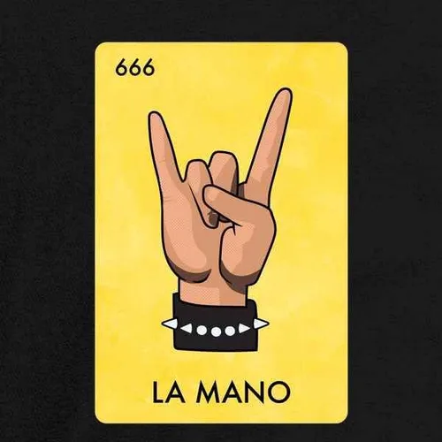 Vista 3 de Pop Threads La Mano Mexican Lottery Parody Devil Horns Metal Tee Shirt for Women