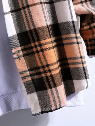 Vista 5 de GORGLITTER Camisas a cuadros con bloques de color para hombre, manga larga, bolsillo frontal, con botones