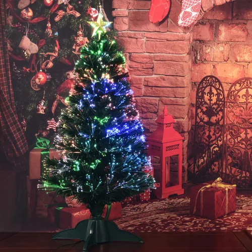 Vista 2 de Árbol de Navidad artificial de fibra óptica preiluminado de 3 pies con estrella superior, mini árbol de Navidad de mesa con iluminación multicolor