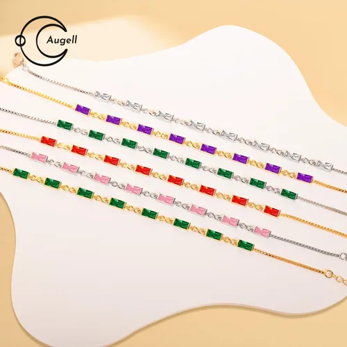 Vista 5 de Pulsera de eslabones de oro de 18 quilates para mujer, pulsera de tenis con circonita cúbica 5A, hipoalergénica, plata de ley 925 hipoalergénica