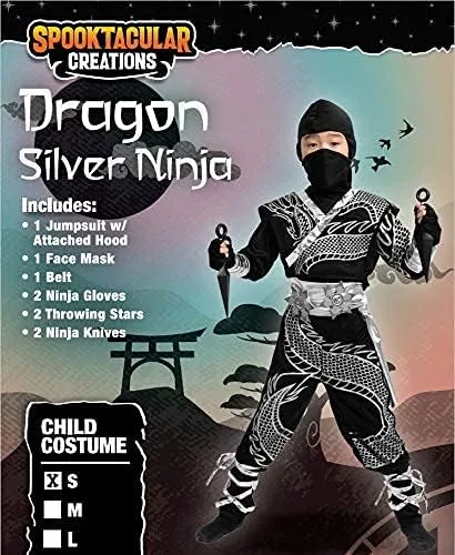 Vista 2 de Spooktacular Creations Juego de disfraces de Halloween de Silver Ninja Dragon para niños