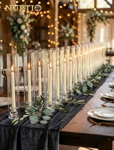 Vista 2 de NUPTIO Candelabros de cristal Hurricane para centro de mesa, 12.6 pulgadas Portavelas a granel con cubierta de chimenea cilíndrica transparente alta
