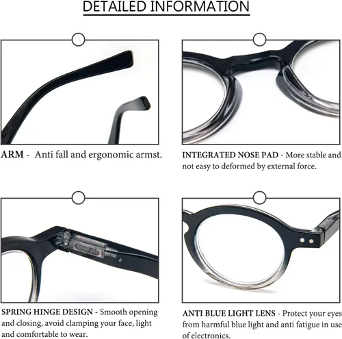 Vista 5 de 4 unidades de gafas de lectura pequeñas y redondas, cómodas, con marcos coloridos y elegantes para mujeres