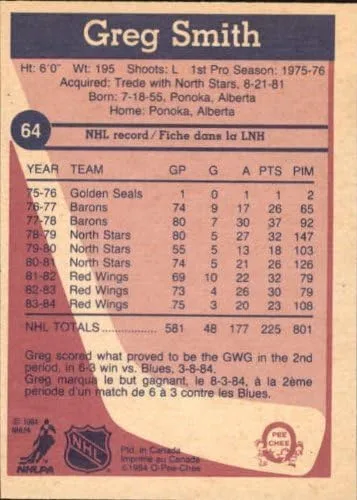 Vista 2 de 1984-85 O-Pee-Chee #64 Greg Smith NHL Hockey Trading Card