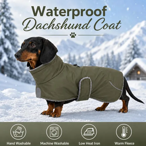 Vista 3 de Morezi Dachshund Coats Waterproof, Perfect for Dachshunds, Sausage, Weiner Dog Winter Coat with Padded Fleece, Puppy Snowsuit with Adjustable Bands