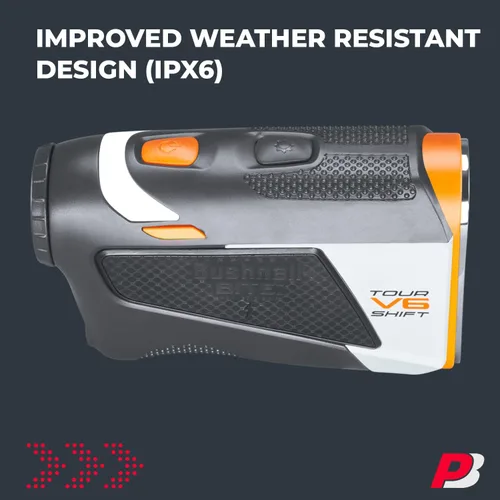 Vista 7 de Bushnell Tour V6 Golf Rangefinder Bundle – PinSeeker con Visual JOLT, BITE soporte magnético – Incluye toalla de microfibra PlayBetter y batería CR2