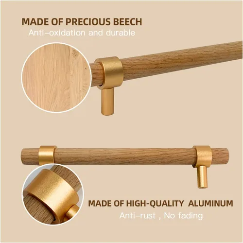Vista 3 de Paquete de 6 tiradores de madera para cajones, manijas de madera de haya, 3-3/4 pulgadas, accesorios de madera para armarios, aparadores