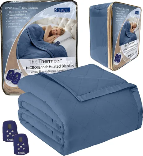 Vista 9 de Thermee Manta térmica de microfranela tamaño Queen – 10 ajustes, programable, calentamiento rápido, cuadros rústicos