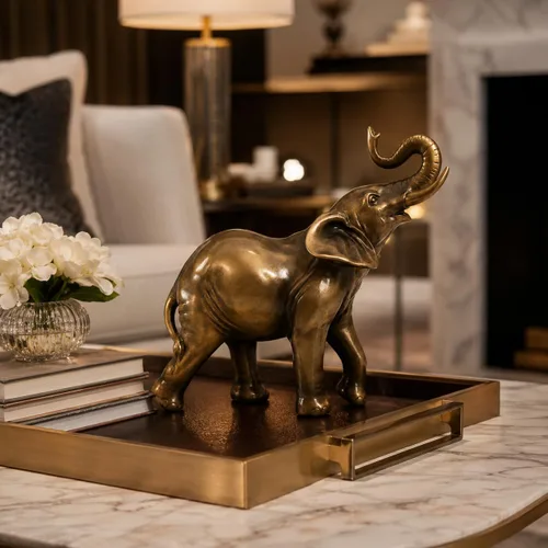 Vista 8 de Comfy Hour Estatua de elefante de 6.7 pulgadas con tronco arriba, figura decorativa de animales para escritorio de oficina en casa, escultura