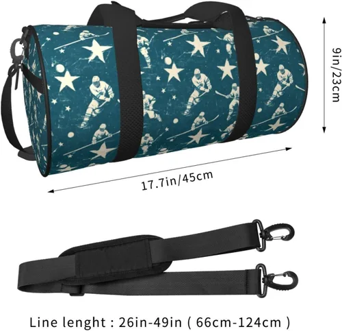 Vista 2 de Large Duffle Bag for Travel - Retro Hockey Players Print Gym Bag for Women Men, Travel Foldable Bags for Women Men with Zippered Multiple Pockets