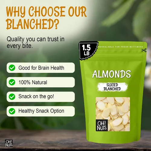 Vista 7 de Oh! Nuts - Almendras crudas en rodajas de 1.5 libras, sin sal, calidad premium Raw almonds sliced - Blanched almond slivers, unsalted almonds