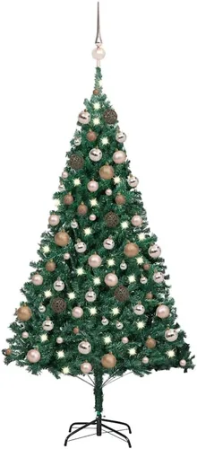 Vista 12 de 6.5ft Pre-Lit Artificial Christmas Tree with 250 LED Lights, Hinged PVC Branches, Metal Stand, and Decorative Balls for Indoor Holiday Decor Verde
