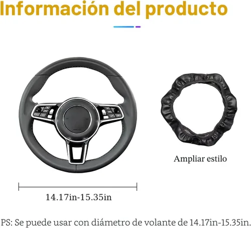 Vista 2 de Osilly Funda de volante de cuero PU de fibra de carbono de 15 pulgadas Negro